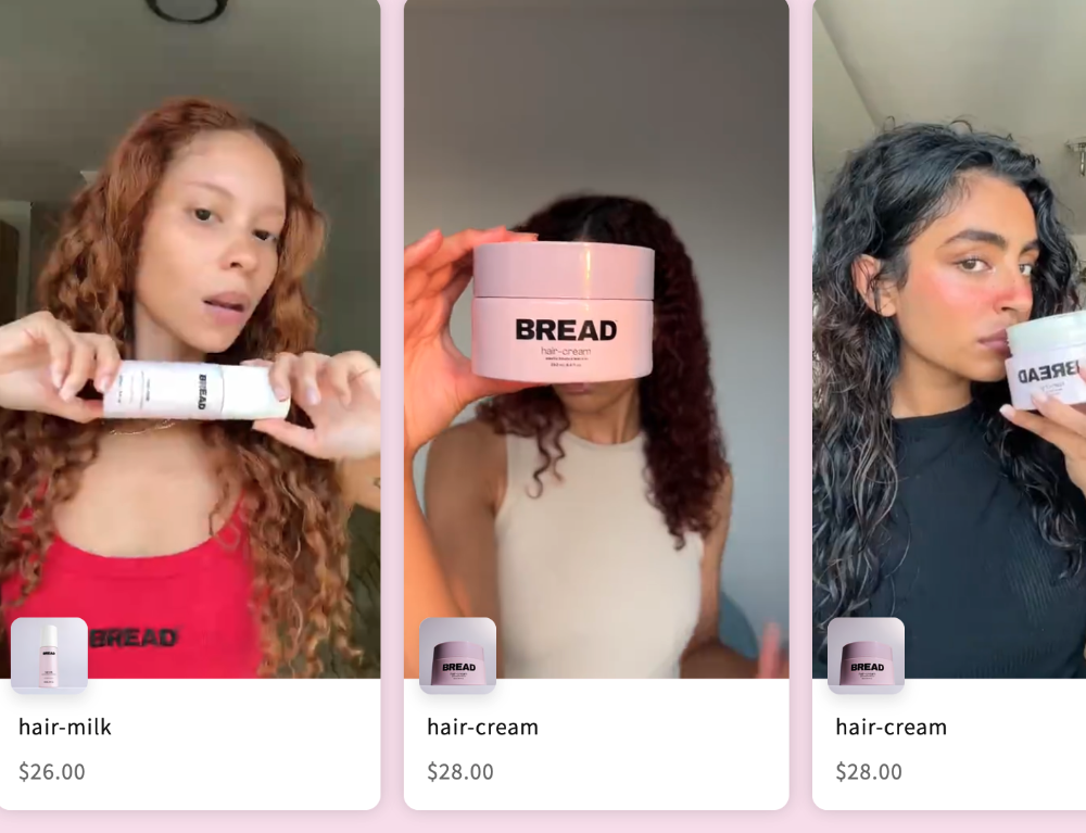  Three influencers use Bread’s products in a series of three videos. 