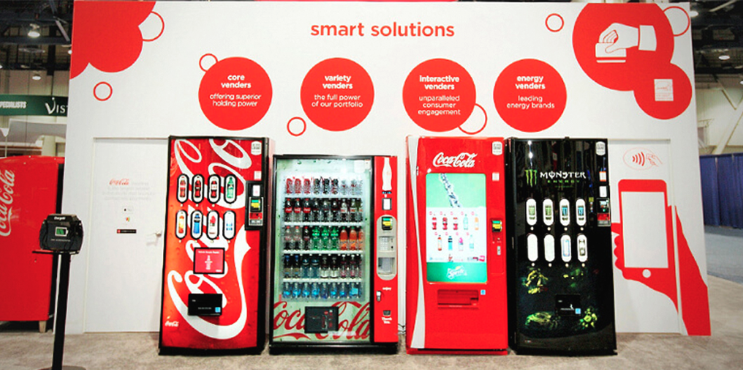 Coca-Cola’s set of new smart vending machines in a line