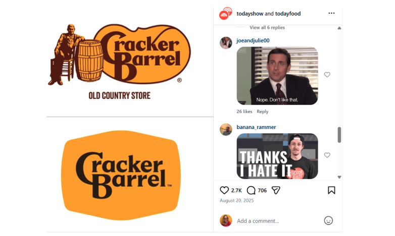 Cracker Barrel 2025 rebrand reactions on Instagram