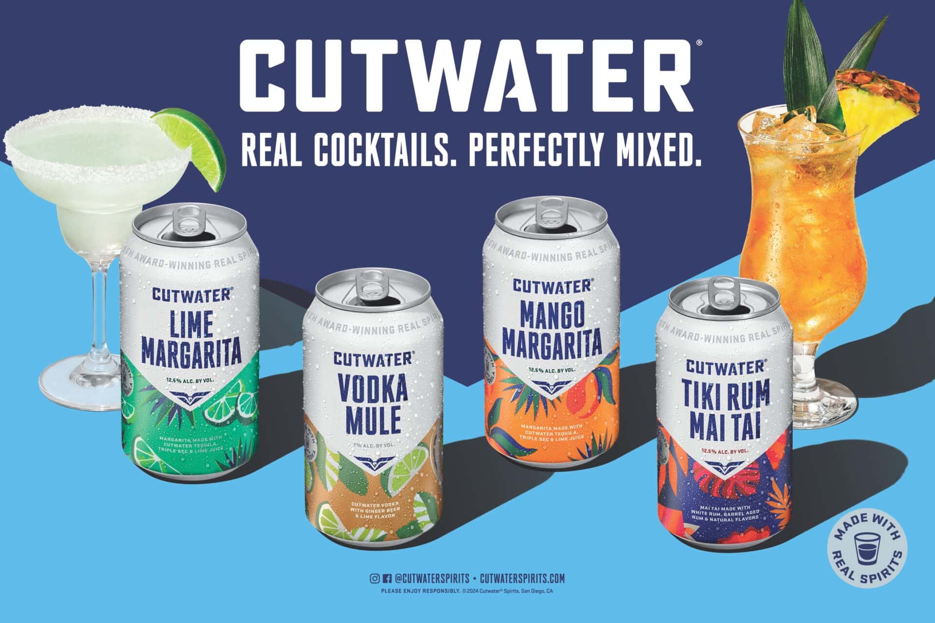 line of four Cutwater premium handcrafted cocktails 