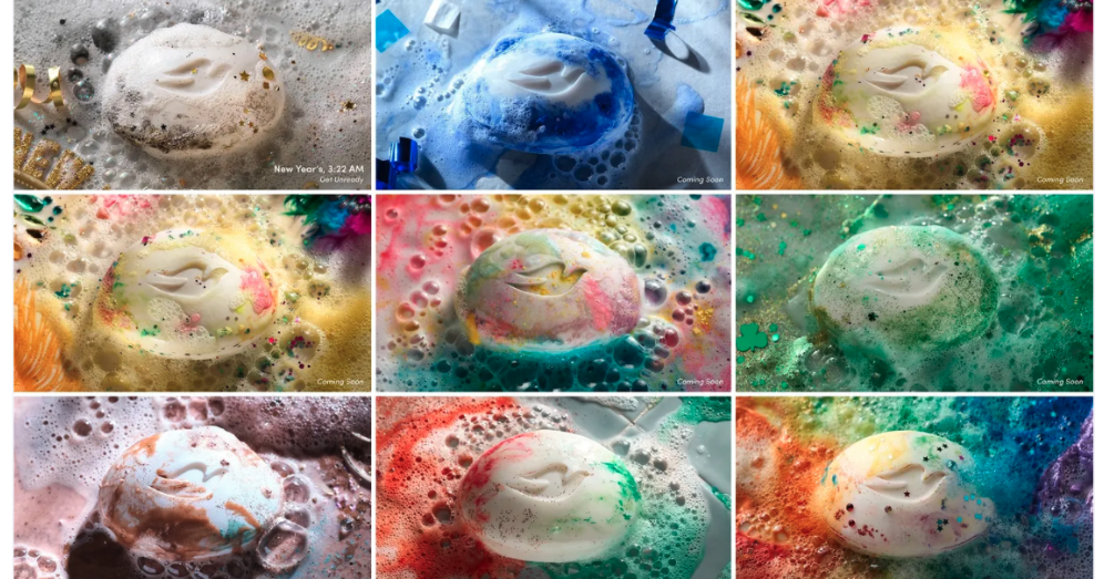 The Dove Beauty Bar campaign features photos of different multi-colored soaps and suds for several different holidays.