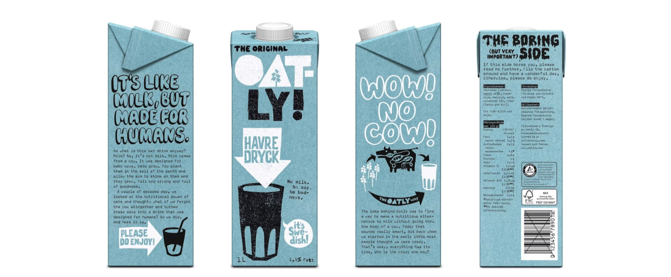 Oatly package from each side. 