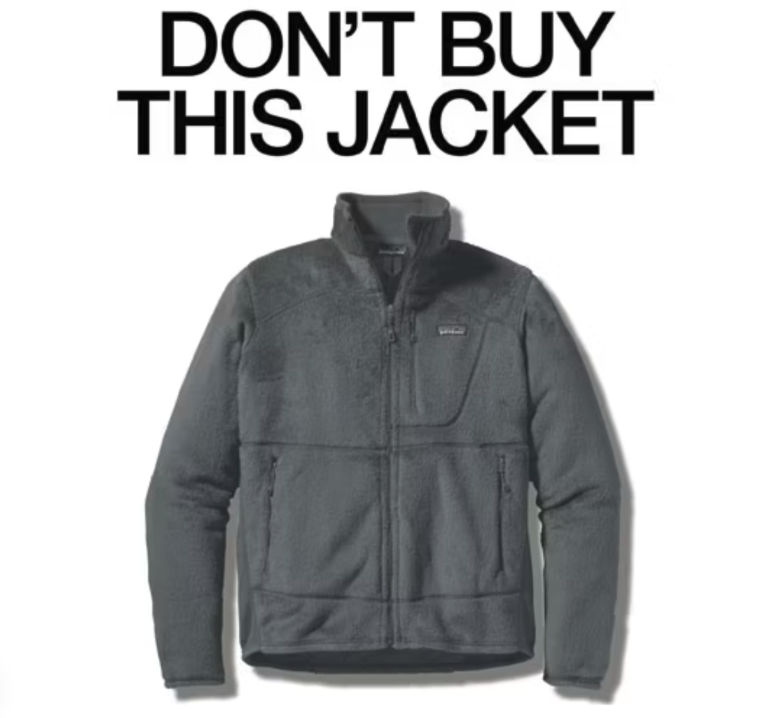 Grey jacket with the text: “Don’t Buy This Jacket.” 