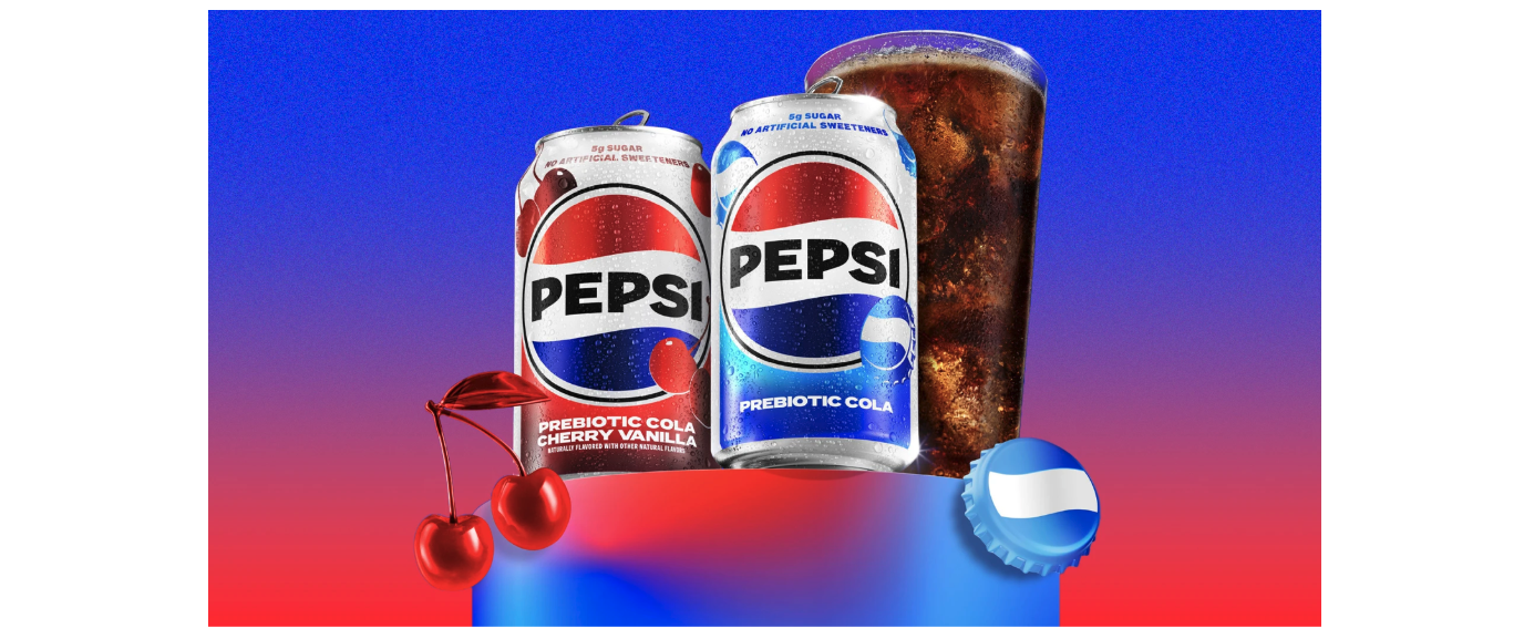 Pepsi’s new preboitoic colas sit side by side in original and cherry flavors. 
