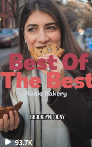 Woman eating a giant cookie