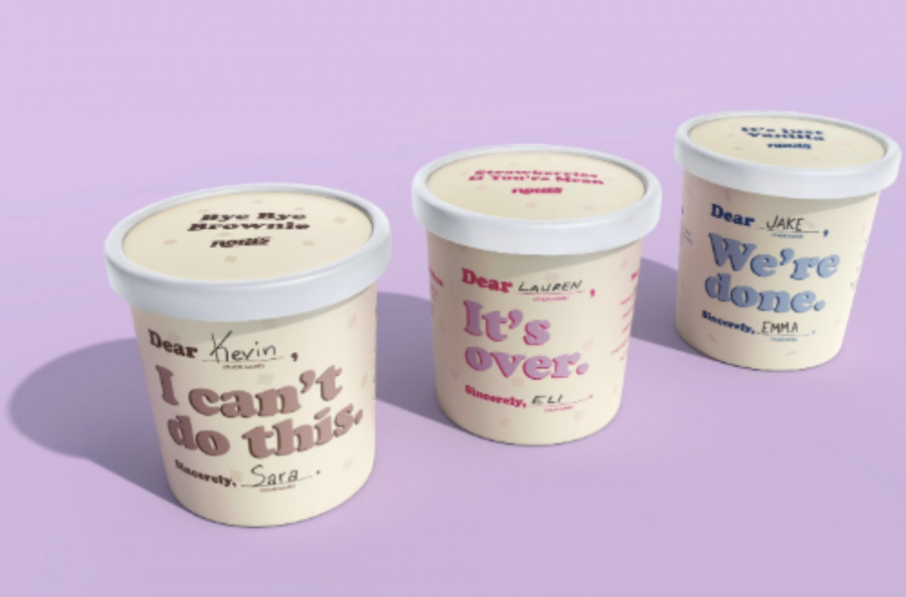 Nora’s Breakup Pints pastel colors vs harsh copy