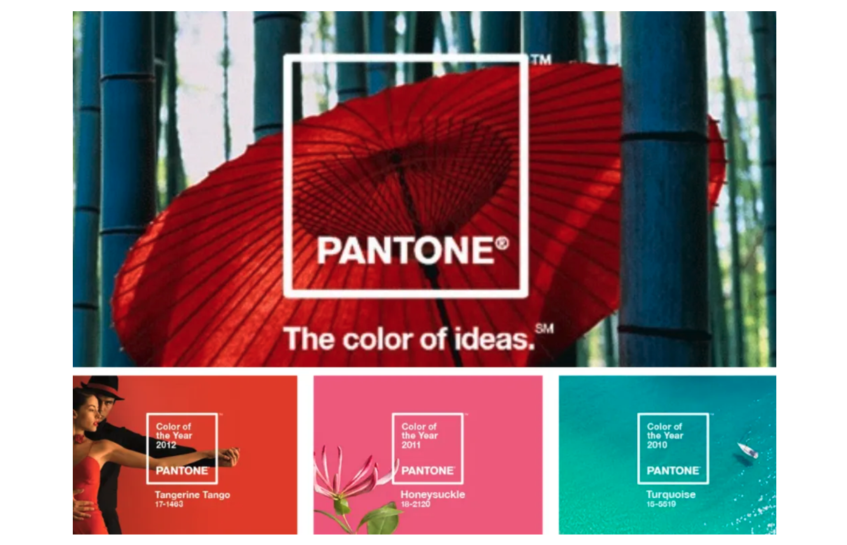Series of colorful Pantone ads featuring their colors behind a window logo