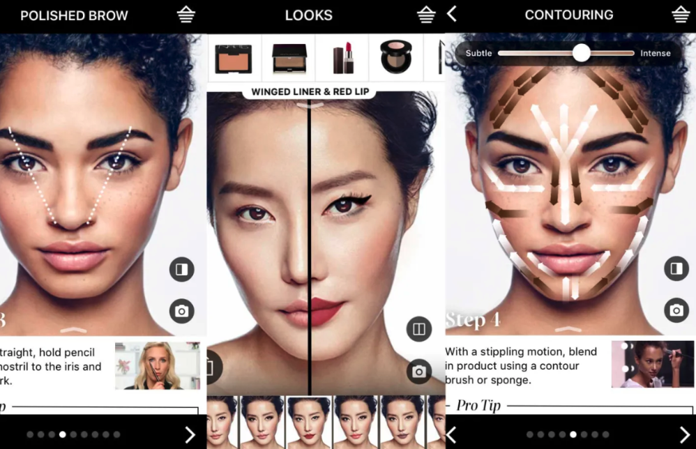 Virtual try-on showing makeup tips and placements via Sephora. 