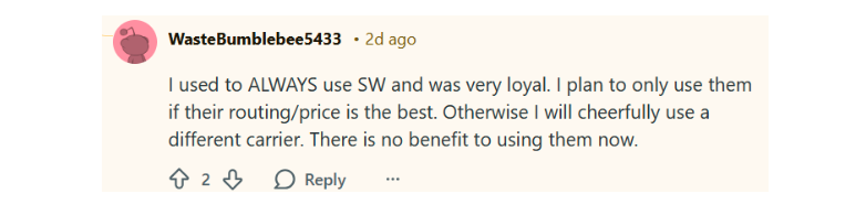 Southwest Airlines 2025 policy change reaction on Reddit