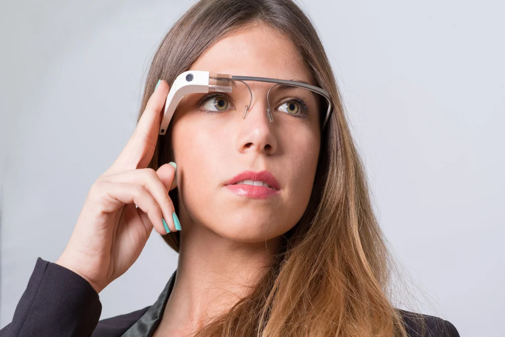  Woman seen wearing Google Glass glasses on her head