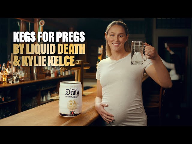 Kylie Kelce x Liquid Death campaign image at bar