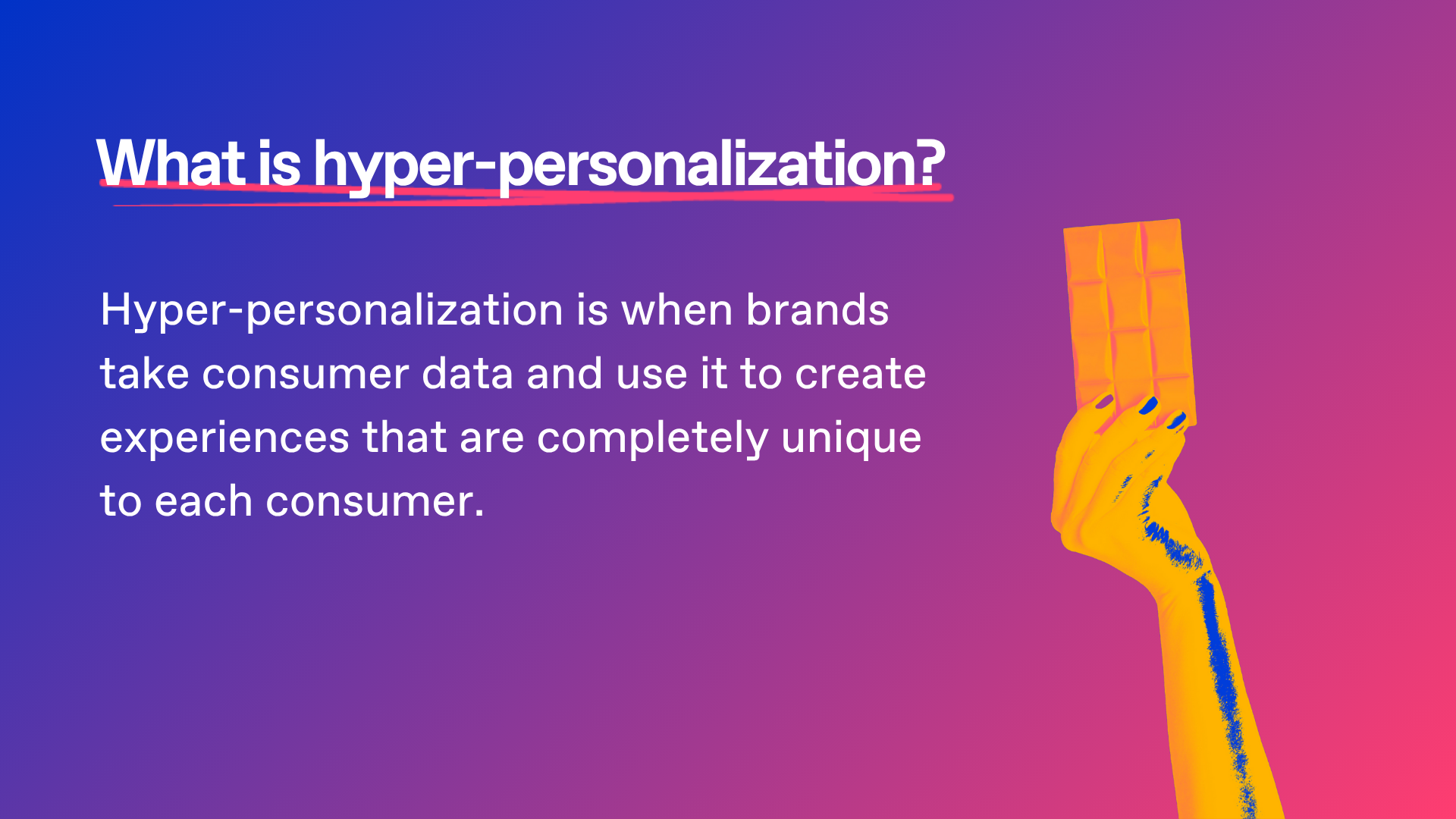 Visual defining what is hyper-personalization on gradient blue to coral background