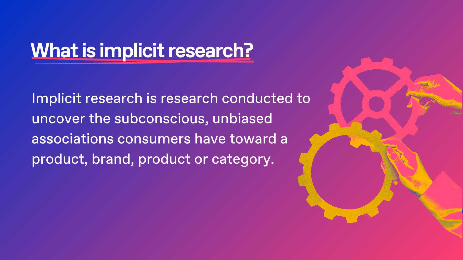 Visual explaining what is implicit research on a gradient blue to coral background